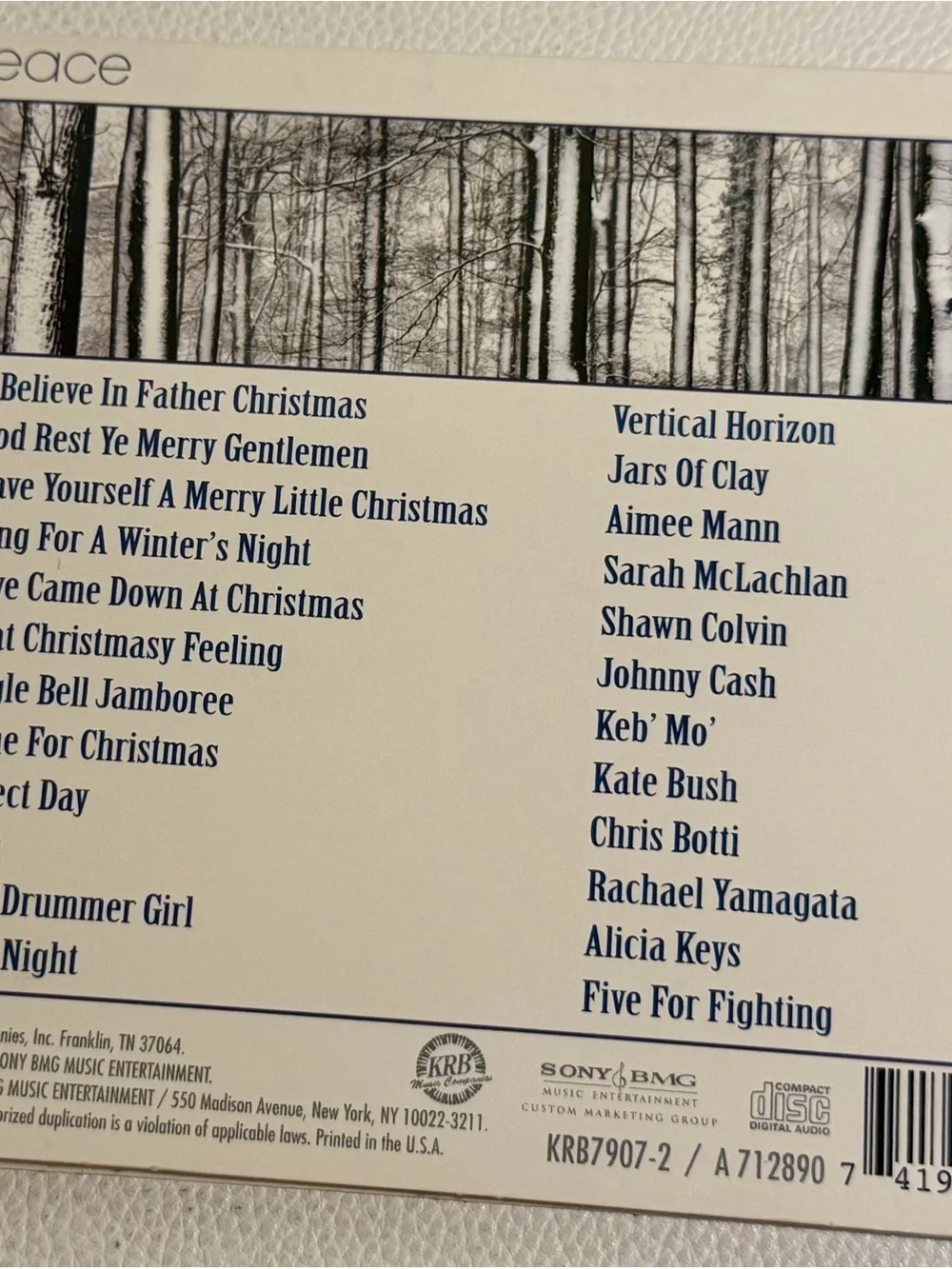 Peace Christmas CD 2007 Kate Bush Johnny Cash Alicia Keys KRB Sony Rare Holiday